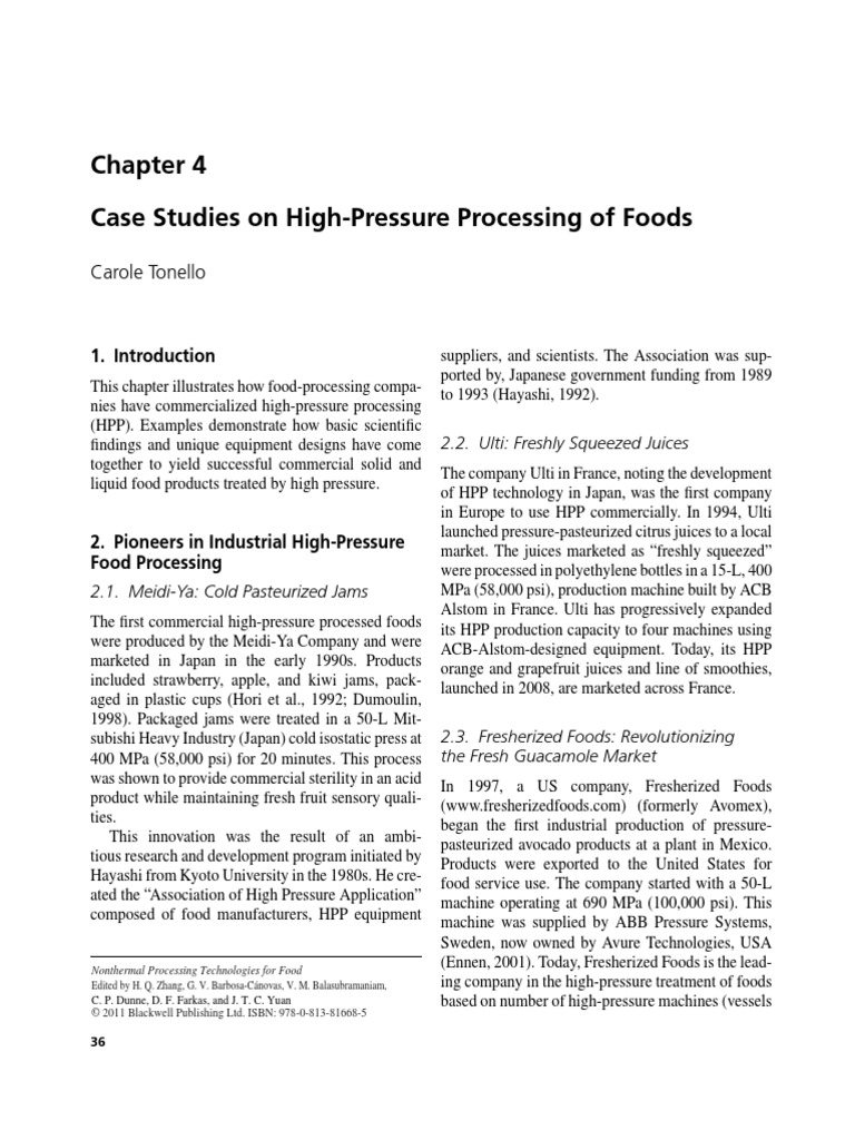 2011 - Ch4 - Case Studies On High-Pressure Processing of Foods PDF ...