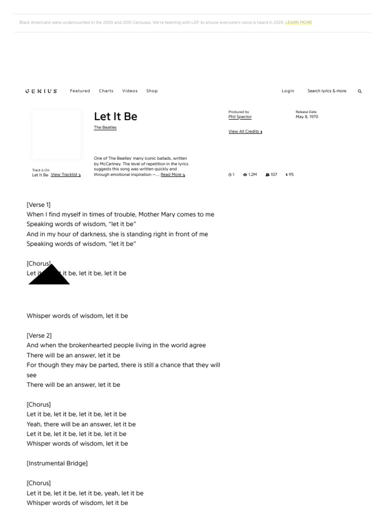 The Beatles Let It Be Lyrics Genius Lyrics Pdf Pdf European Music Songs