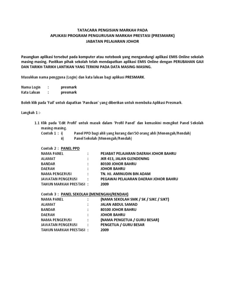 Tatacara Pengisian Markah Presmark Pdf