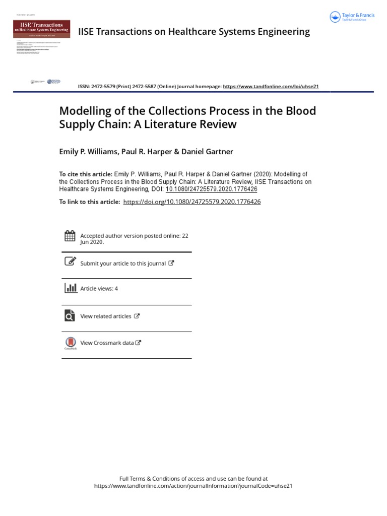 Modelling of The Collections Process in The Blood Supply Chain: A ...