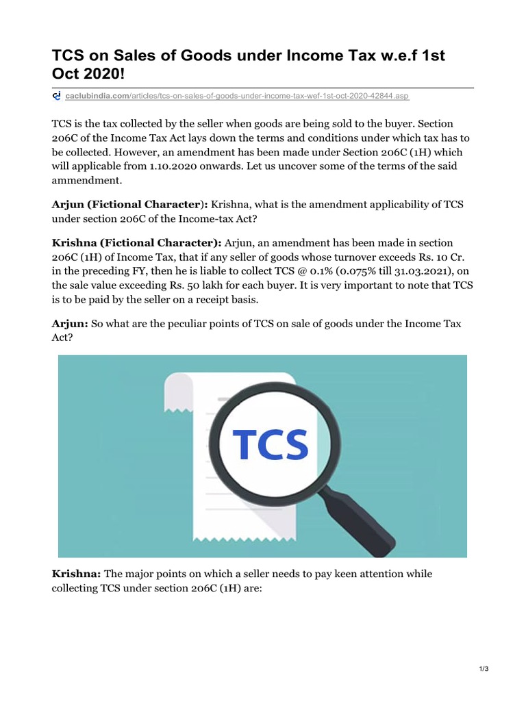 TCS On Sales of Goods Under Income Tax Wef 1st Oct 2020 | PDF | Income ...