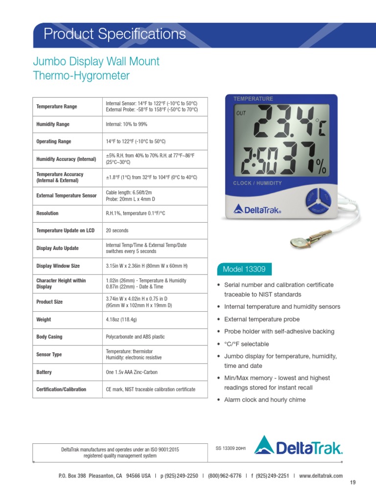 Jumbo Display Wall Mount ThermoHygrometer PDF PDF Calibration