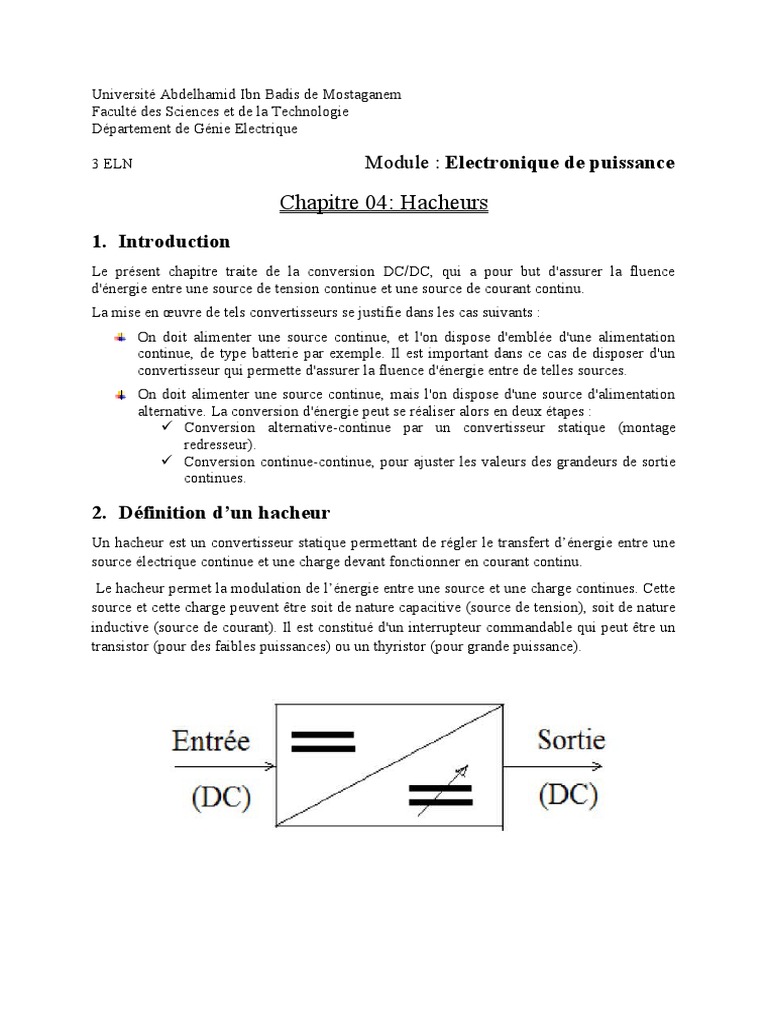 Introduction aux hacheurs en électronique | PDF | Courant continu haute ...