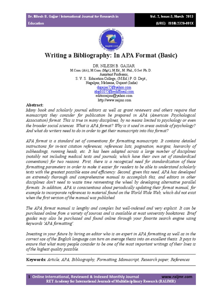 Writing A Bibliography: in APA Format (Basic) | PDF | Apa Style ...