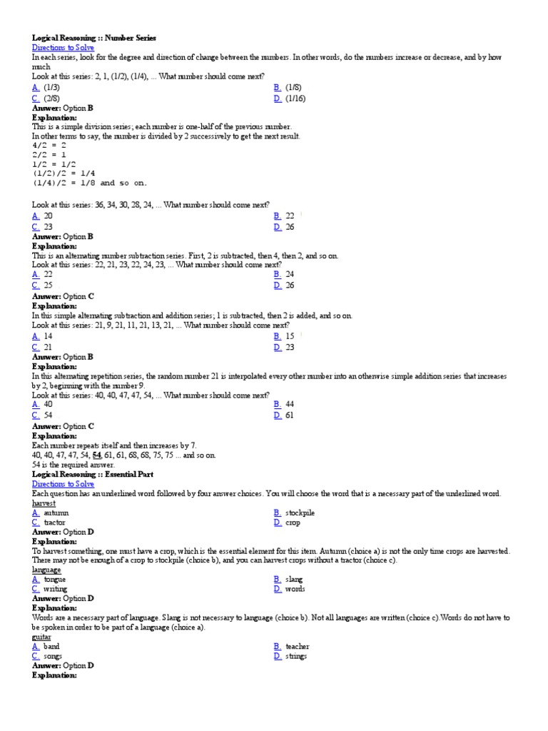 Number Series and Logical Reasoning Guide | PDF | Word | Reason