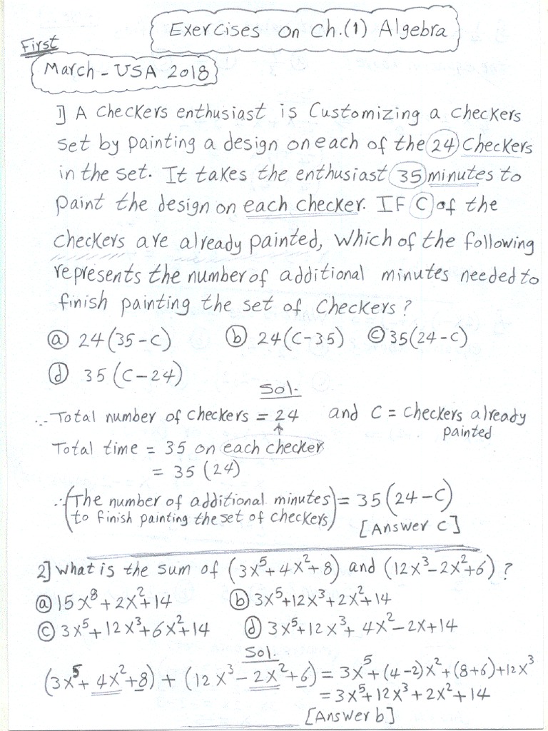 Exercises On Lesson 1 (Algebra) | PDF