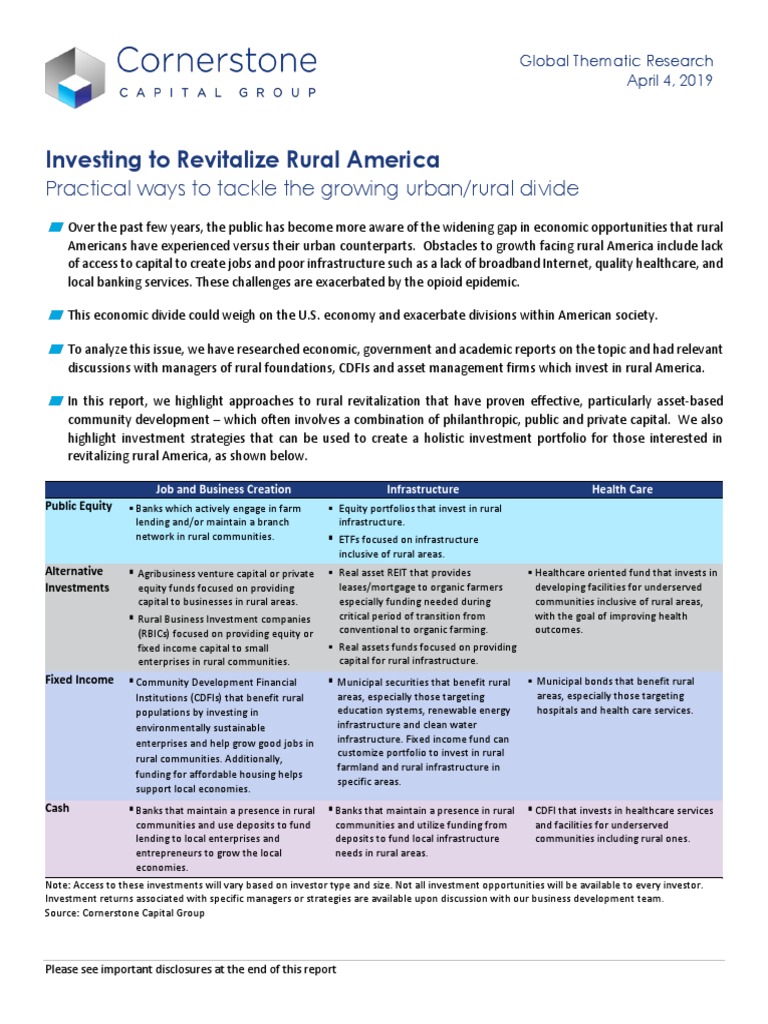 Investing To Revitalize Rural America: Practical Ways To Tackle The ...