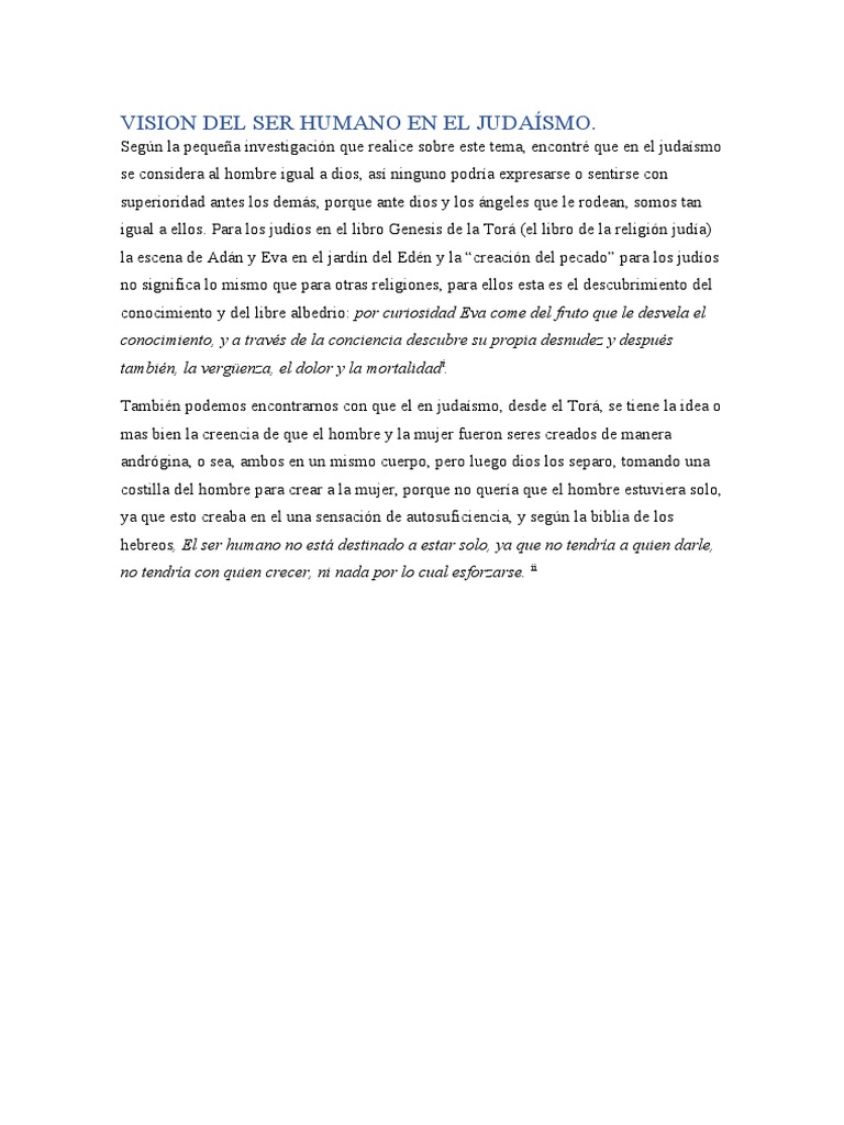 Visión del Ser Humano en el Judaísmo | PDF | Ciencias sociales | Filosofía