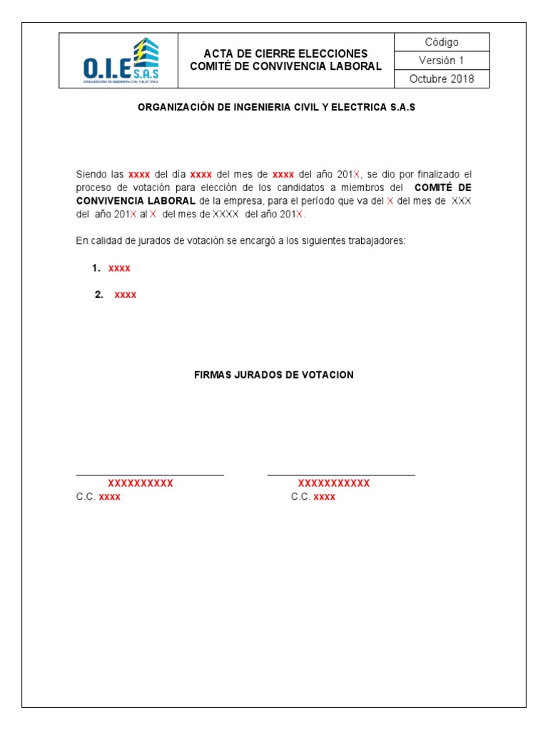 Acta de Cierre de Elecciones C.C.L. | PDF