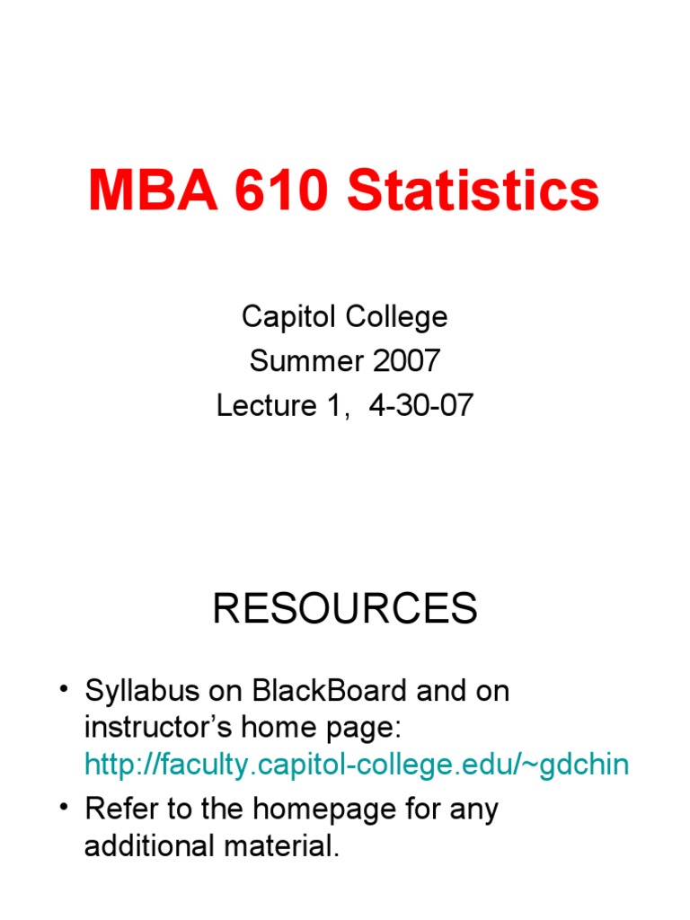 MBA 610 Statistics Course Overview | PDF | Statistics | Statistical ...