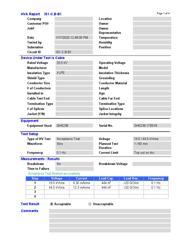 Cable HV Test Report | PDF