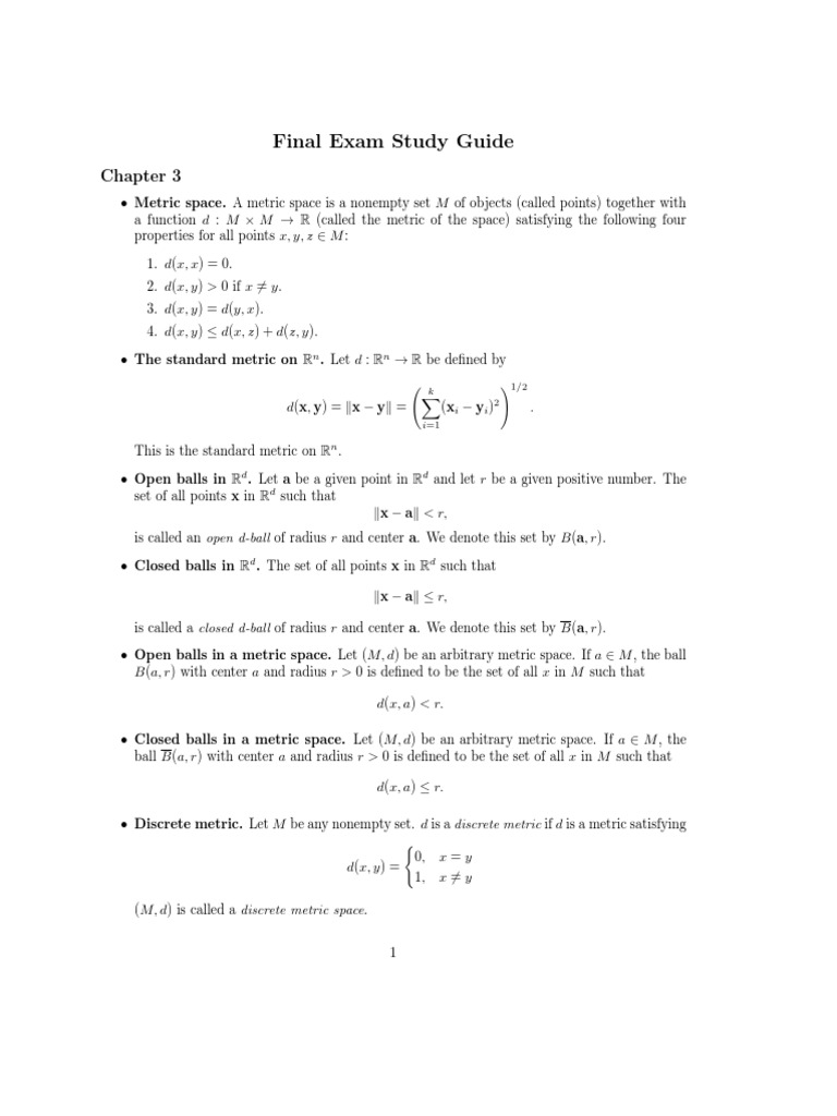Study Guide PDF Sequence Compact Space