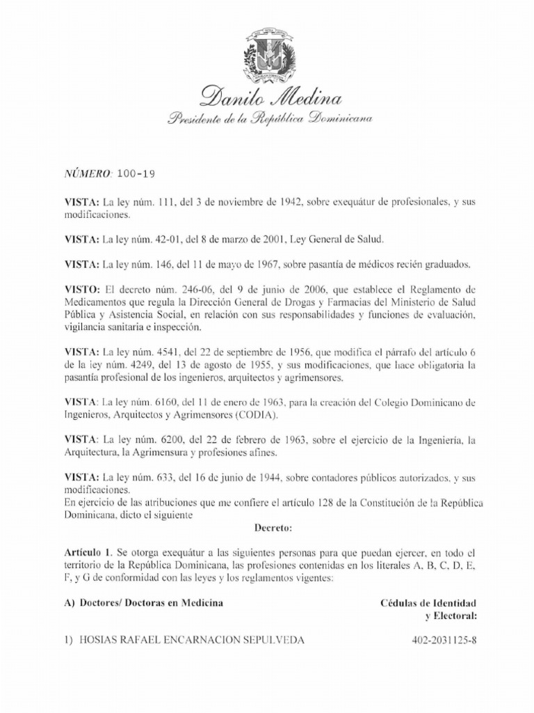 Exequátur para Profesionales en RD | PDF | Naturaleza