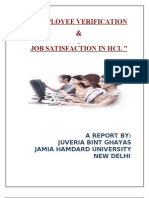 "Employee Verification & Job Satisfaction in HCL ": A Report By: Juveria Bint Ghayas Jamia Hamdard University New Delhi