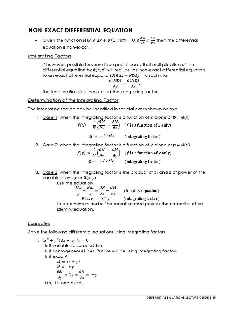 Non Exact De Pdf Equations Teaching Mathematics