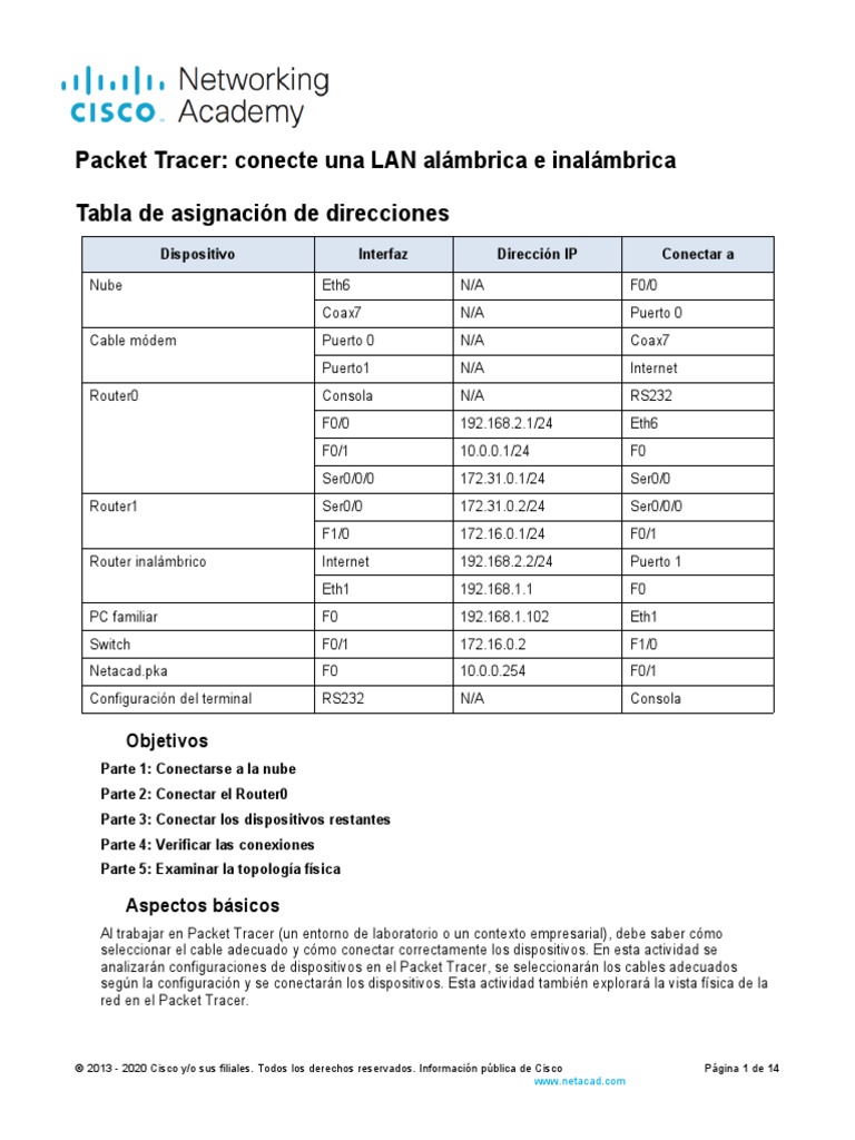 Conexión de LAN en Cisco Packet Tracer | PDF | Enrutador (Computación ...