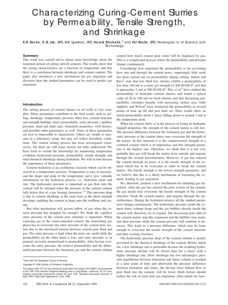 Characterizing Curing-Cement Slurries by Permeability, Tensile Strength ...