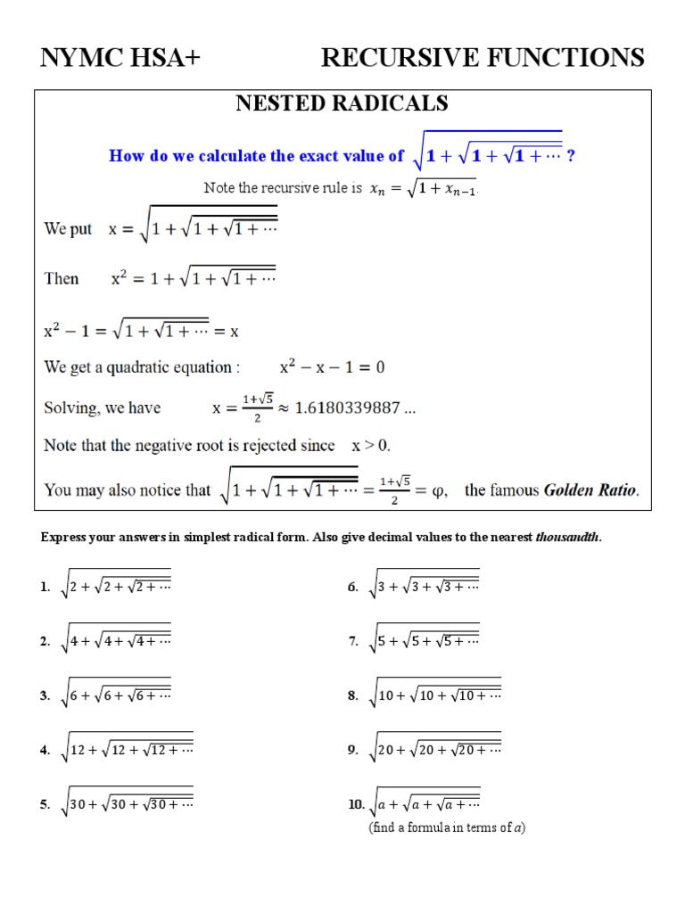2020.05.02 Recursive Expressions PDF | PDF | Numbers | Complex Analysis