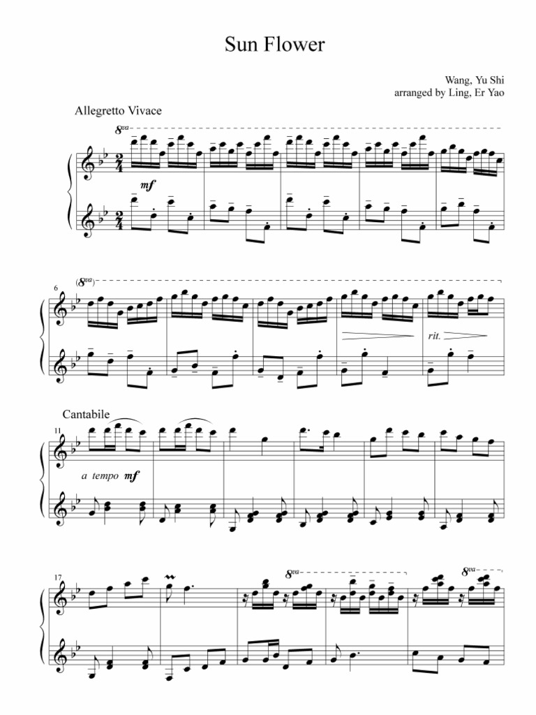 Sunflower - Piano Sheet | PDF | Classical Music | Notation