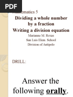 Mathematics 5: Dividing A Whole Number by A Fraction Writing A Division Equation