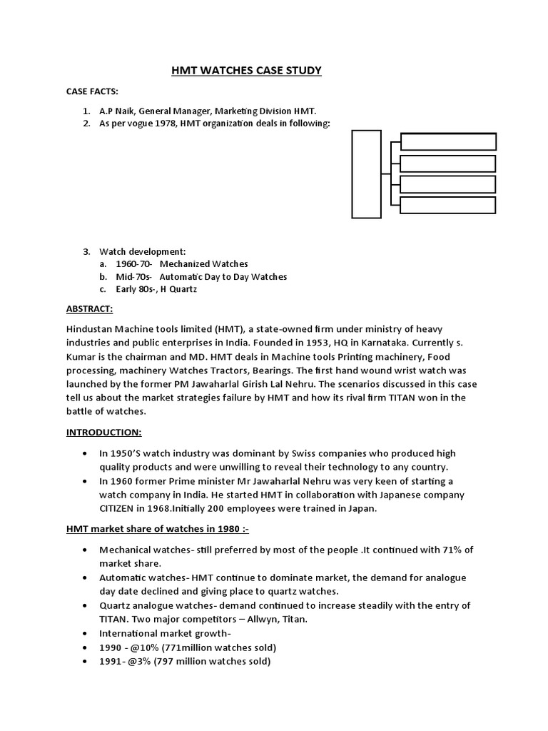 HMT WATCHES CASE STUDY Analysis Group 9 PDF Business Economics