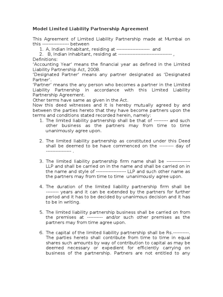 LLP Agreement Essentials | PDF | Limited Liability Partnership | Law