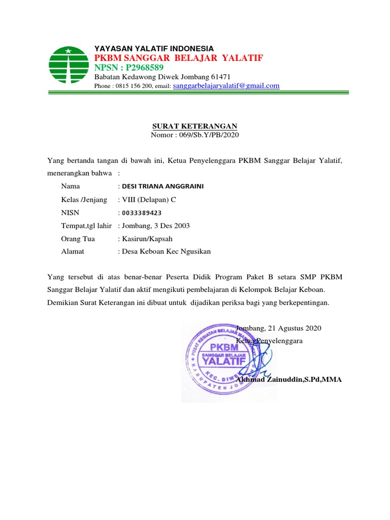 Contoh Surat Keterangan PKH | PDF