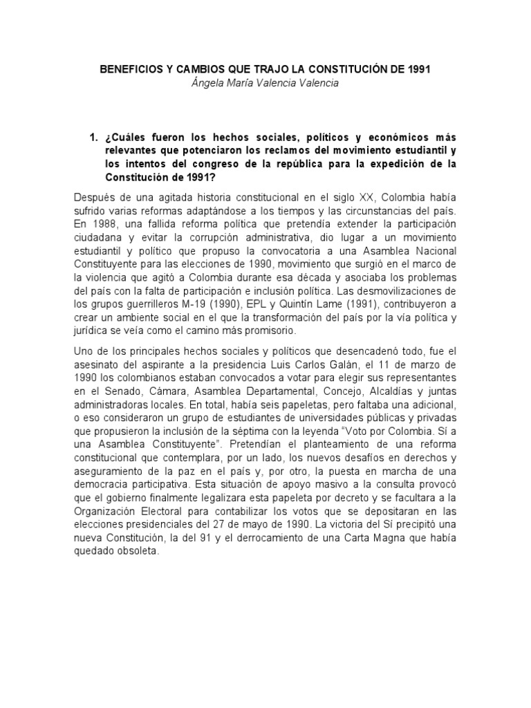 Impacto de la Constitución de 1991 en Colombia | PDF | Instituciones ...