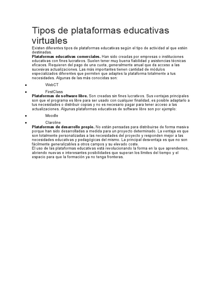 Tipos de Plataformas Educativas Virtuales | PDF | Negocios | Arte