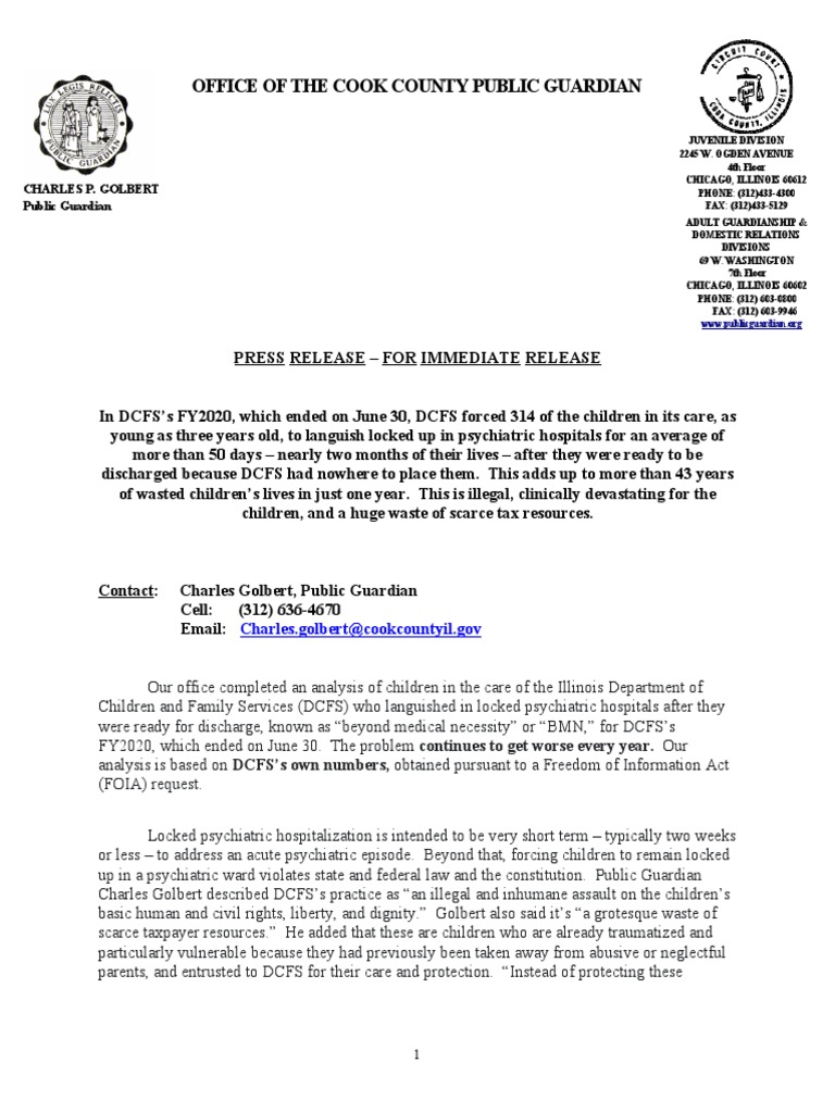 Press Release From Charles Golbert About DCFS Hospitalization of