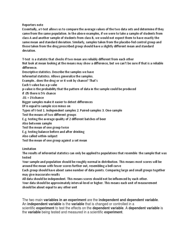 Reporters Note STAT PDF | PDF | Student's T Test | Mean