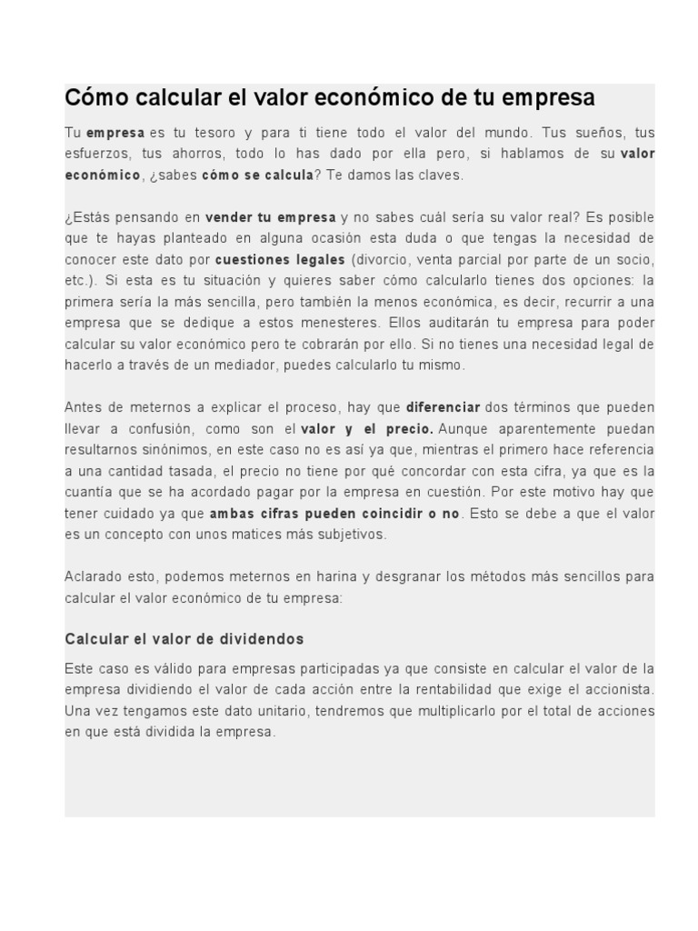 Cómo calcular el valor de tu empresa | PDF | Beneficio (economía ...