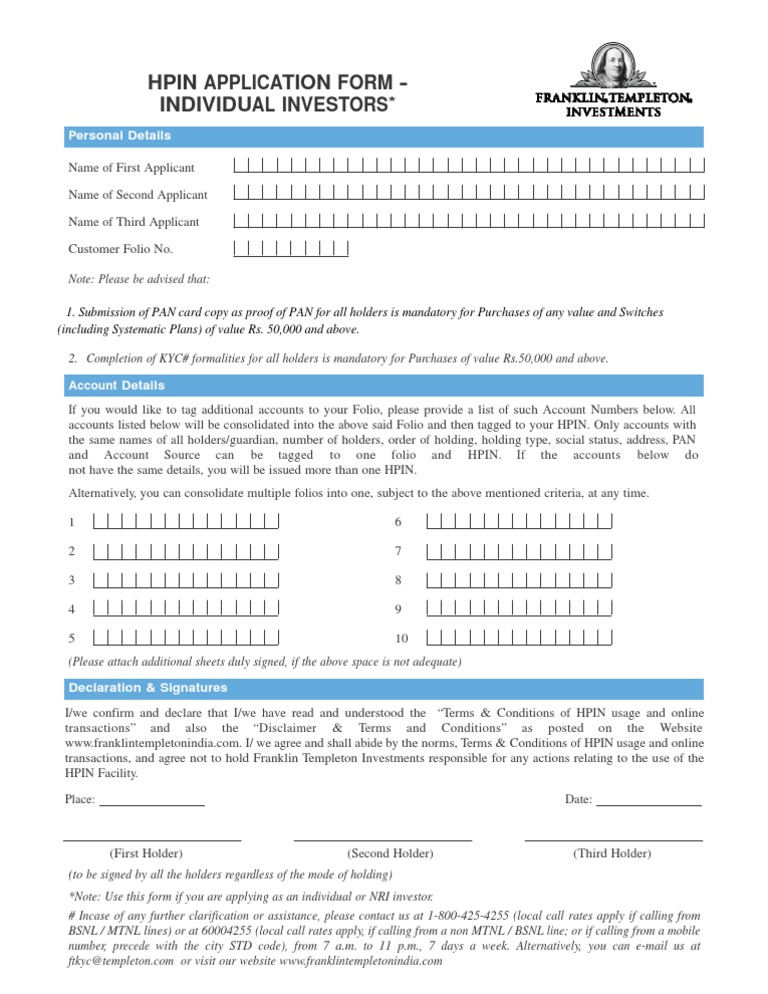 HPIN Application Form for Investors | PDF | Financial Services ...
