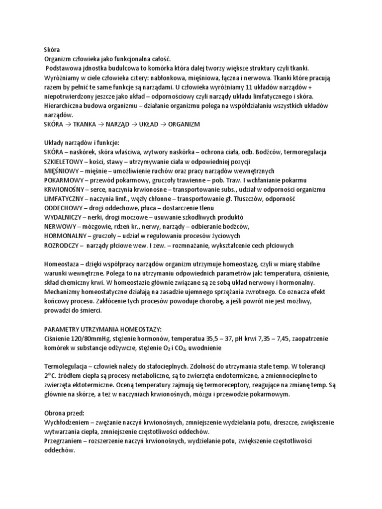 Organizm Człowieka Jako Funkcjonalna Całość Sprawdzian