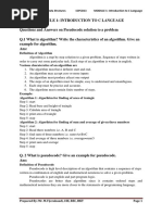 Definition of Algorithm: Programming in C and Data Strutures 15PCD13 MODULE 1: Introduction To C Language