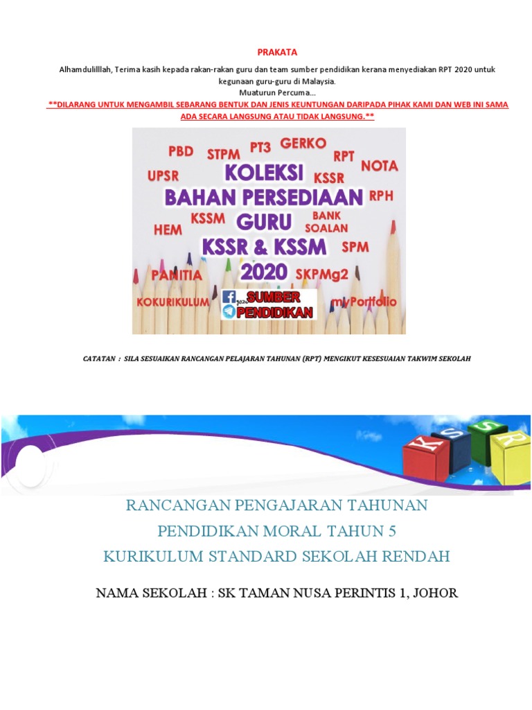 Rpt 2020 Pendidikan Moral Tahun 5 Kssr Sumberpendidikan Pdf