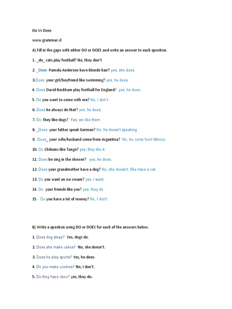 Do vs Does: Grammar Exercise Guide | PDF