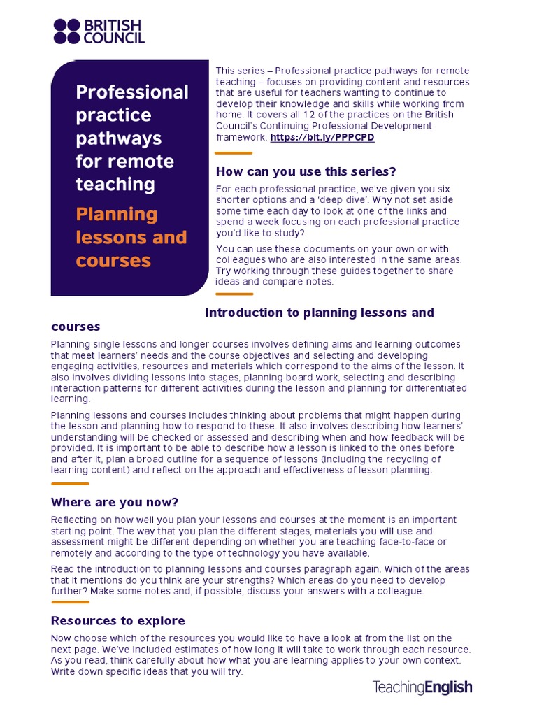 Remote Teaching: Lesson Planning Guide | PDF | Learning | Teachers