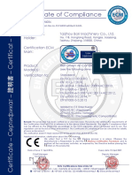 Certificate of Compliance: Certificate's Holder: Taizhou Bori Machinery Co., LTD