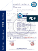 Certificate of Compliance: Certificate's Holder: Zhejiang Qianxi Vehicle Co., LTD
