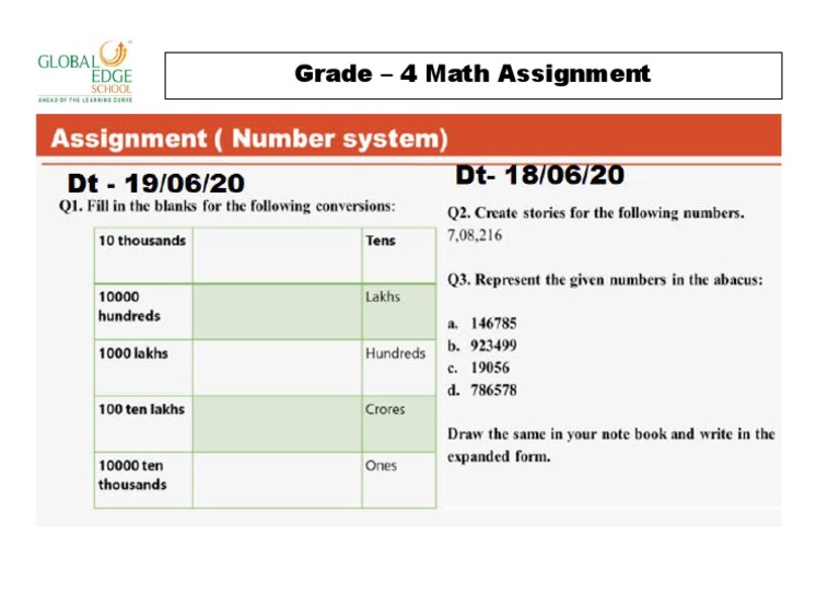 Grade 4 Math Assignment Guide | PDF