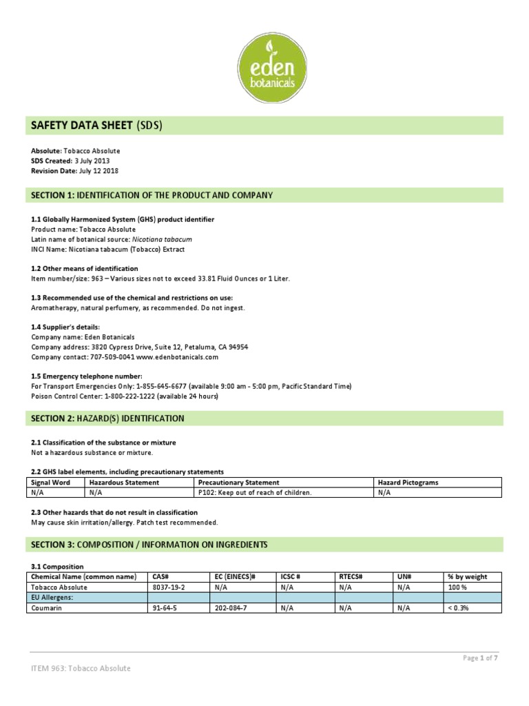 tobacco msds Tobacco Absolute Safety Data Sheet | PDF | Toxicity