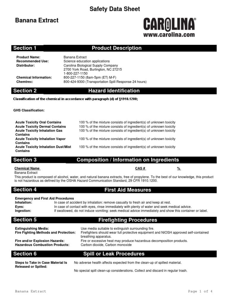Safety Data Sheet Banana Extract Section 1 Product Description PDF