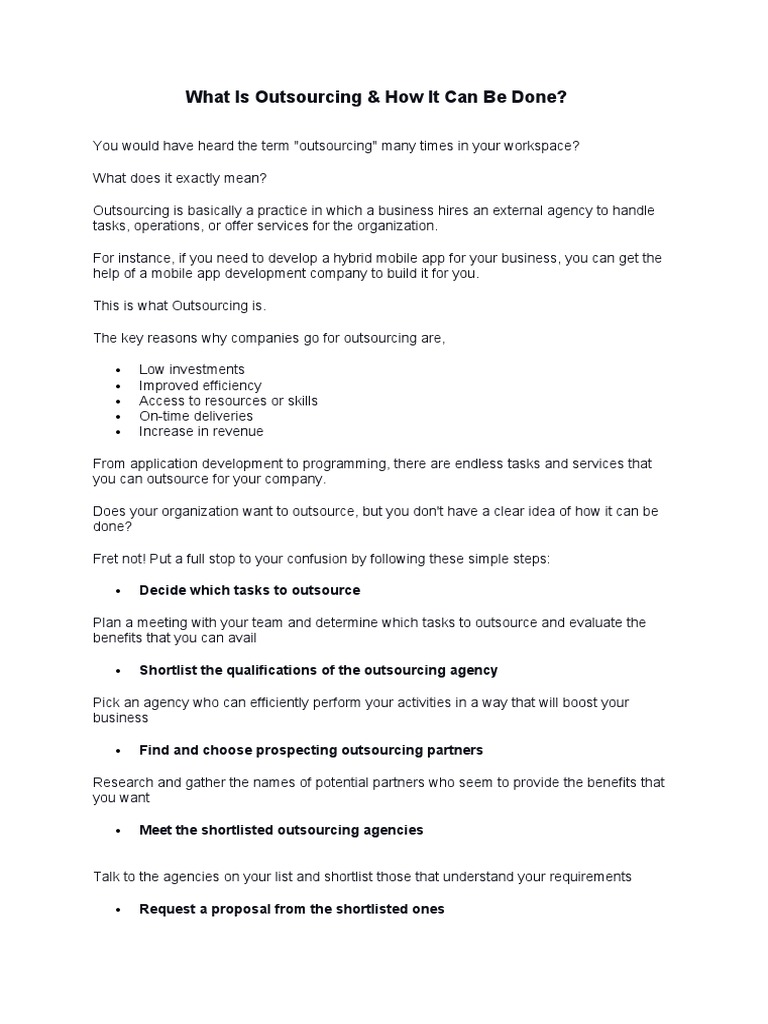 What Is Outsourcing | PDF