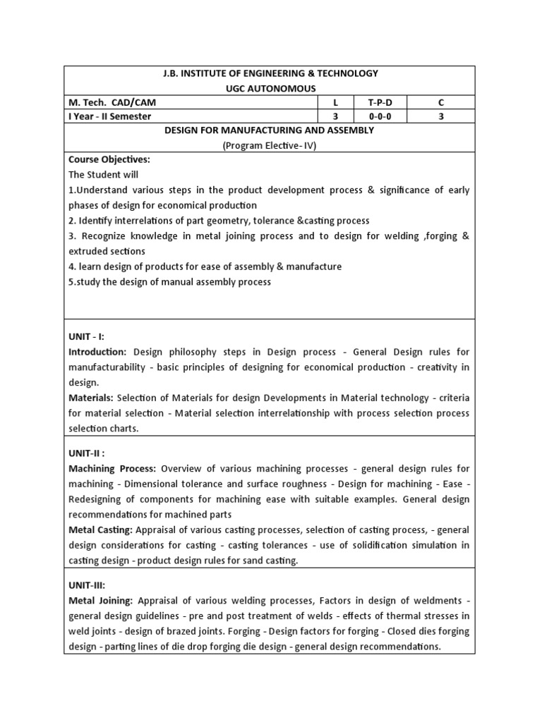 Design for Manufacturing and Assembly | PDF | Casting | Forging