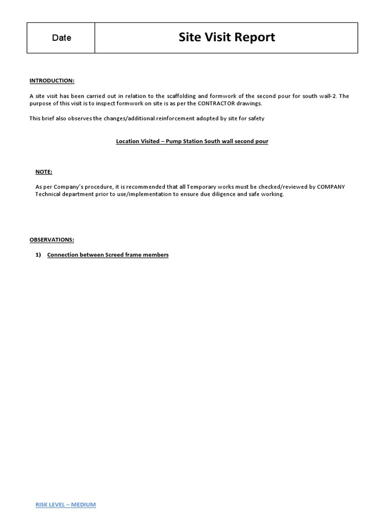 Site Visit Report: South Wall Formwork Inspection | PDF