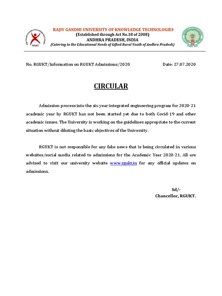 Circular On Admissions 2020-21 PDF | PDF | Social Science