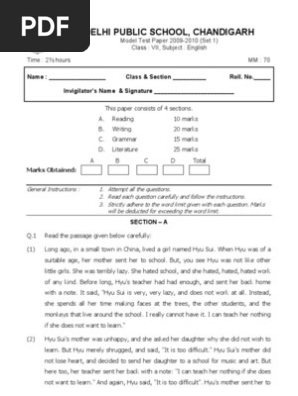 Class Vii English Sample Paper