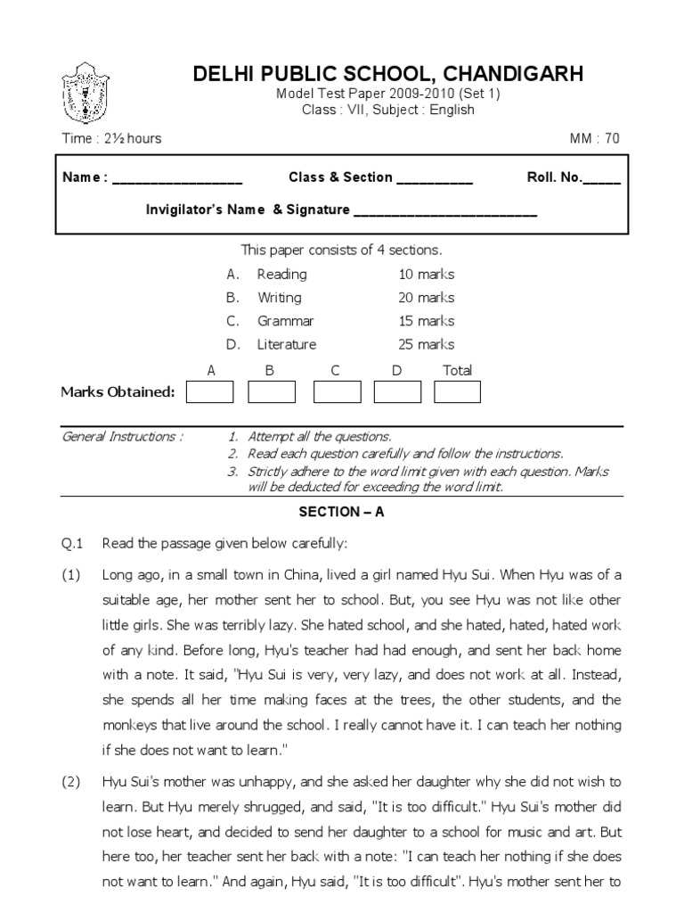 7th class unit test papers 2020 image