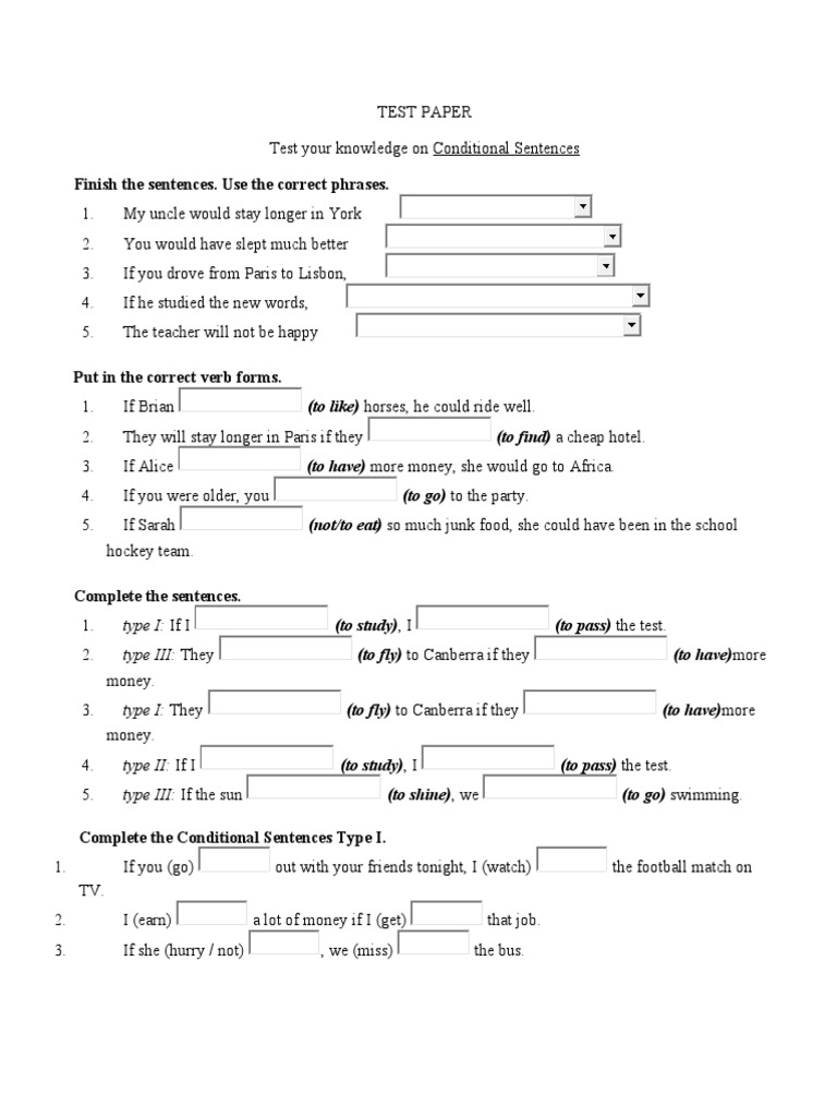 Test Paper Conditional I and II | PDF